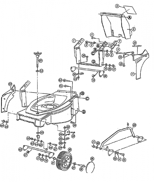 Ersatzteile MTD Elektro Rasenmäher ohne Antrieb E 46 Typ: 02817.06  (1996) Höhenverstellung, Räder vorne 