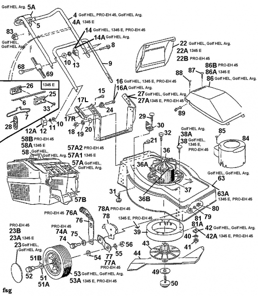 Ersatzteile Floraself Elektromäher 1345 E Typ: 04041.03  (1997) Grundgerät