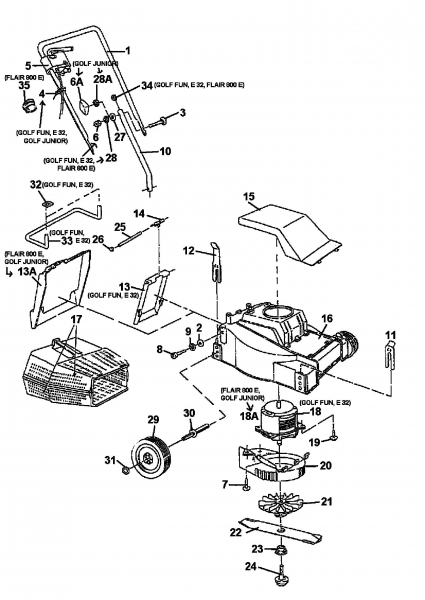 Ersatzteile Golf Elektromäher Flair 800 E Typ: 04073.05  (1997) Grundgerät