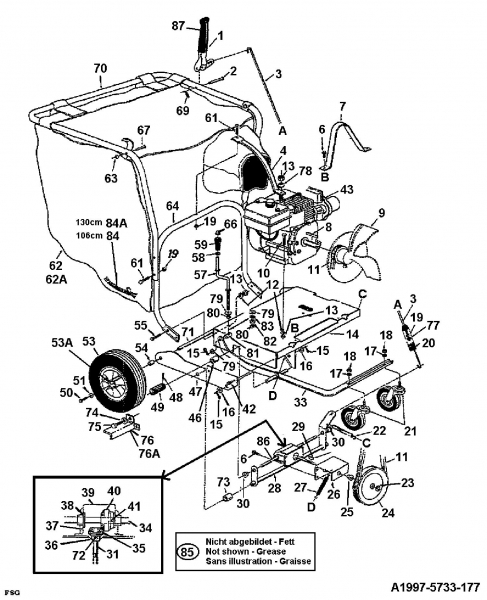Ersatzteile MTD Laubbläser Laubsauger 685 Typ: 24A-685-678  (1997) Fangsack, Holm, Räder 