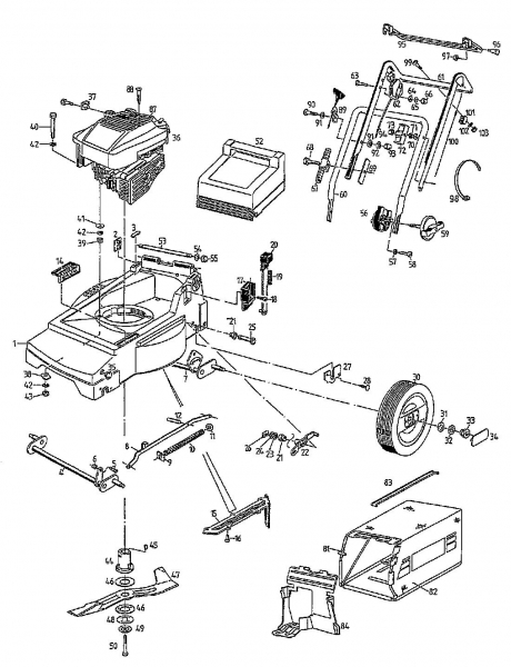Ersatzteile Gutbrod Motormäher MH 404 Typ: 04018.06  (1997) Grasfangsack, Holm, Messer, Motor
