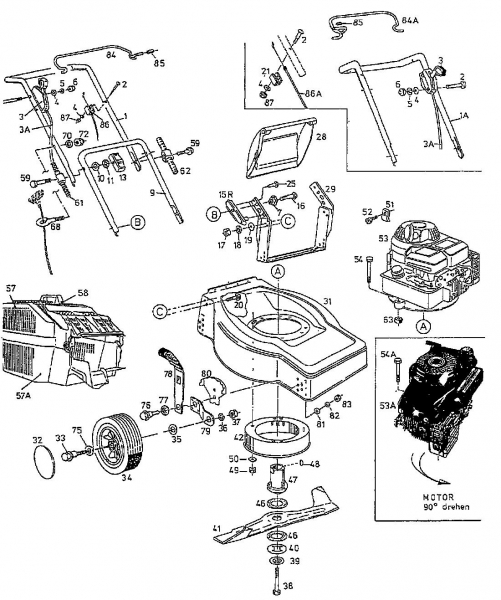Ersatzteile MTD Benzin Rasenmäher ohne Antrieb B 45 Typ: 04074.01  (1997) Grundgerät 