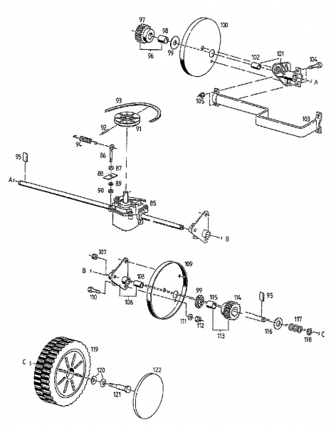 Ersatzteile Gutbrod Motormäher mit Antrieb HB 48 RL Typ: 02815.04  (1997) Getriebe, Räder