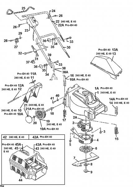 Ersatzteile Raiffeisen Elektromäher E 40 Typ: 04071.03  (1997) Grundgerät