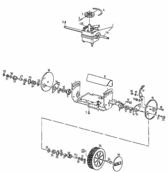 Ersatzteile Golf Motormäher mit Antrieb Golf BRL Typ: 04068.02  (1997) Getriebe, Höhenverstellung, Räder