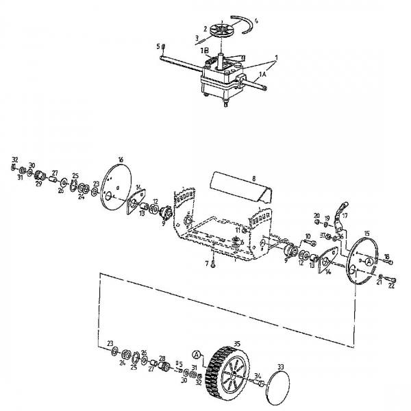 Ersatzteile MTD Benzin Rasenmäher mit Antrieb GES 45 Typ: 04063.01  (1997) Getriebe, Höhenverstellung, Räder 