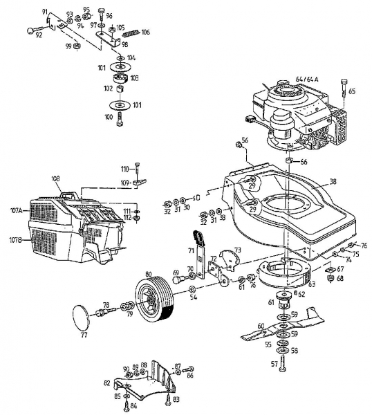 Ersatzteile MTD Benzin Rasenmäher mit Antrieb GES 45 CE Typ: 04061.03  (1997) Grundgerät 