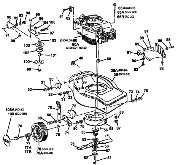 Ersatzteile Gutbrod Motormäher mit Antrieb Eco BR Typ: 04054.05  (1997) Grundgerät