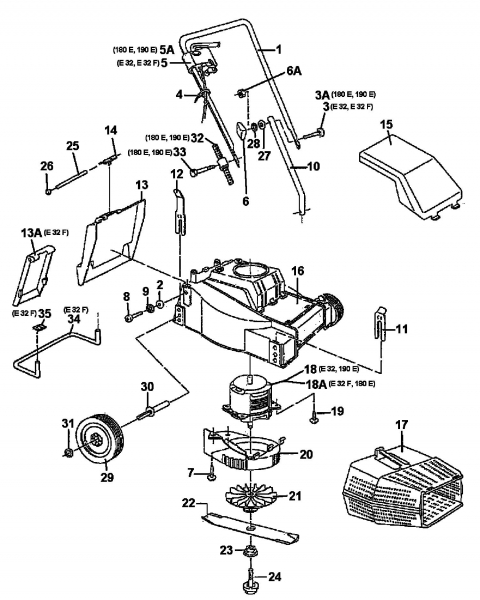 Ersatzteile MTD Elektro Rasenmäher ohne Antrieb E 32 F Typ: 04065.09  (1997) Grundgerät 