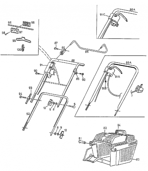 Ersatzteile Gutbrod Elektromäher HE 42 L Typ: 04030.03  (1997) Grasfangkorb, Holm
