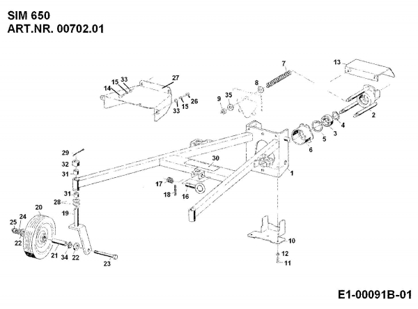 Ersatzteile Zubehör Einachser Sichelmähwerk SIM 650 für 550-750 Typ: 00702.01  (1989) Gestell, Räder