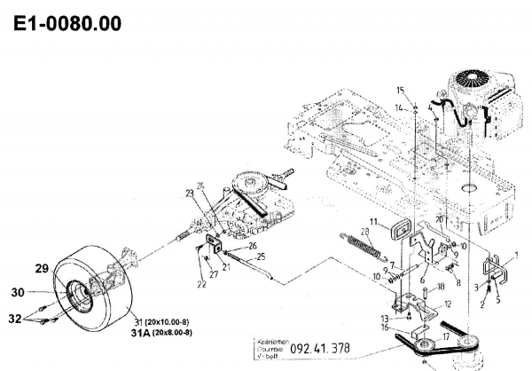 Ersatzteile Gutbrod Rasentraktoren 1114 AWS Typ: 00097.01  (1992) Pedale, Räder hinten 20x8 / 20x10