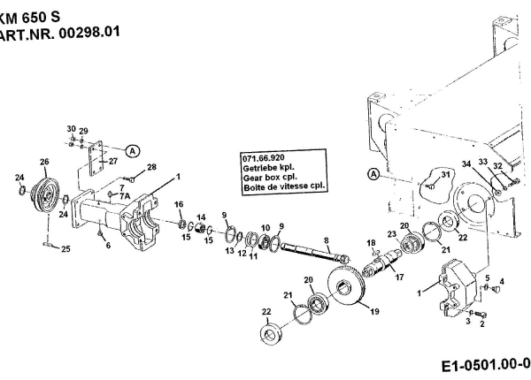 Ersatzteile Zubehör Einachser Frontkehrmaschine KM 650 S für 550-750 Typ: 00298.01  (1994) Getriebe