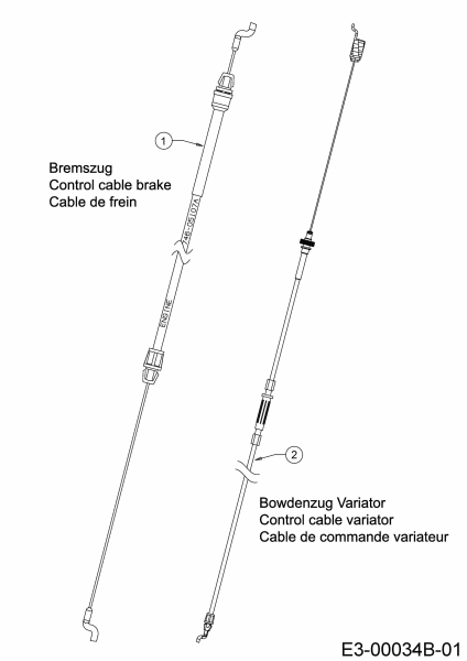 Ersatzteile WOLF-Garten Benzin Rasenmäher mit Antrieb OMEGA2 46 W ES SP Typ: 12BCYAS7650 (2019) Bremszug, Bowdenzug Variator 