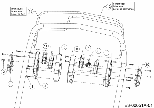 Ersatzteile WOLF-Garten Benzin Rasenmäher mit Antrieb Expert 46 B S Typ: 12A-YA5L650  (2019) Bremsbügel, Schaltbügel 