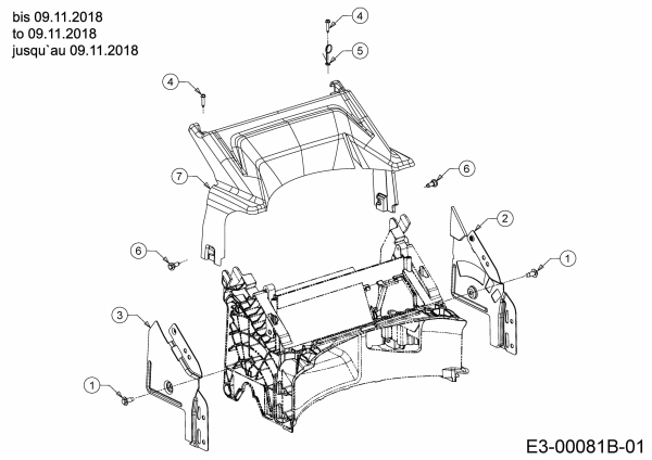 Ersatzteile MTD Benzin Rasenmäher mit Antrieb Optima 53 SPHHW Typ: 12C-PHKQ600 (2019) Abdeckung hinten, Holmbraketten (1) 