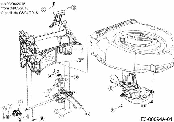 Ersatzteile MTD Benzin Rasenmäher mit Antrieb Smart 46 SPOE Typ: 12BETCS7600  (2018) Getriebe, Keilriemen ab 03/04/2018 