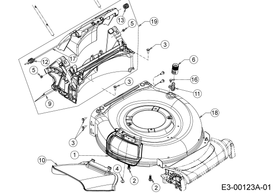 Cub Cadet Ersatzteile Motormäher SC 100 HW 11A-B9M5710  (2018) Deflektor, Mähwerksgehäuse, Mulchklappe, Leitstück hinten, Waschdüse