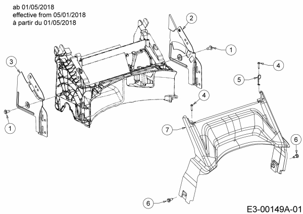 Ersatzteile WOLF-Garten Benzin Rasenmäher ohne Antrieb Expert 460 Typ: 11C-TUKC650 (2019) Abdeckung hinten, Holmbraketten ab 01/05/2018 