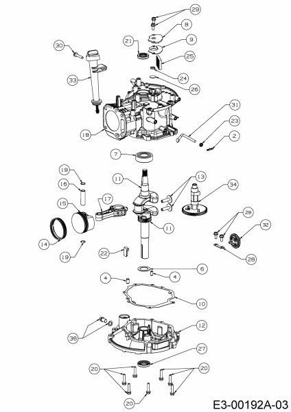 Ersatzteile MTD-Motoren Vertikal 5X65MU Typ: 752Z5X65MU  (2018) Kolben, Kurbelwelle, Nockenwelle, Pleuel
