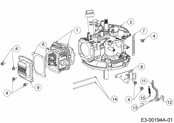 Ersatzteile MTD-Motoren Vertikal 6X65RHA Typ: 752Z6X65RHA  (2018) Reglerhebel, Shortblock, Zylinderkopfdeckel