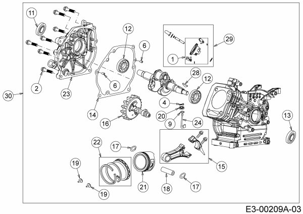 Ersatzteile MTD-Motoren Horizontal 370-JHA Typ: 752Z370-JHA  (2019) Kolben, Kurbelwelle, Nockenwelle, Pleuel