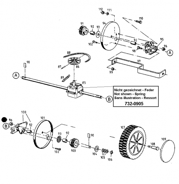 Ersatzteile Gutbrod Motormäher mit Antrieb HB 48 REL Typ: 12AET58U604  (1998) Getriebe, Räder