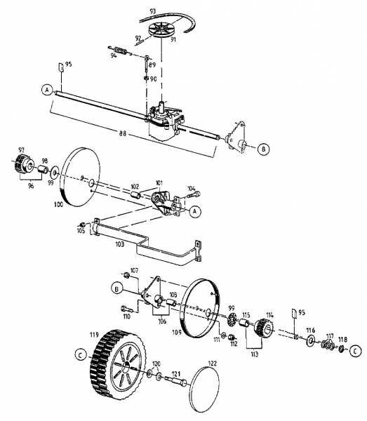 Ersatzteile Gutbrod Motormäher mit Antrieb HB 42 RL Typ: 12A-L56Z604  (1998) Getriebe, Räder