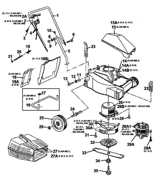 Ersatzteile Golf Elektromäher Flair 800 E Typ: 18A-A3B-648  (1998) Grundgerät