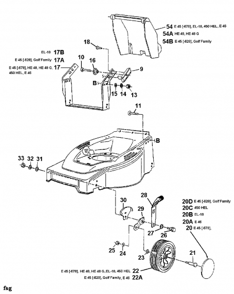 Ersatzteile Golf Elektromäher Family Typ: 18A-T1F-648  (1998) Höhenverstellung, Räder vorne