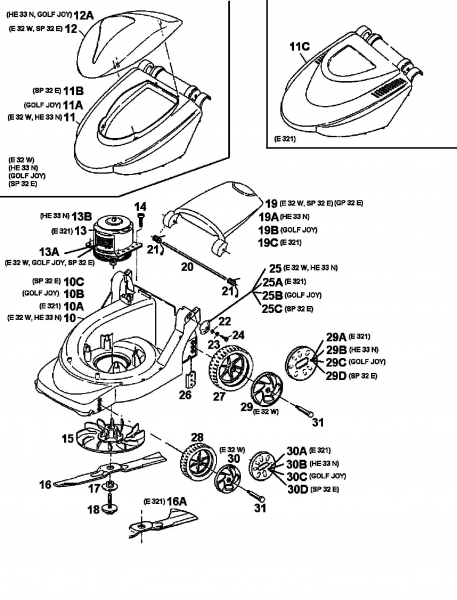 Ersatzteile Golf Elektromäher Joy Typ: 18A-C5D-648  (1998) Elektromotor, Messer, Räder