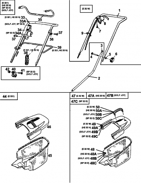 Ersatzteile Golf Elektromäher Joy Typ: 18A-C5D-648  (1998) Grasfangkorb, Holm