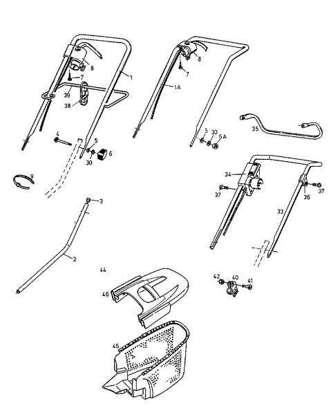 Ersatzteile Floraself Elektromäher 1138 E Typ: 18A-G0E-668  (1998) Grasfangkorb, Holm