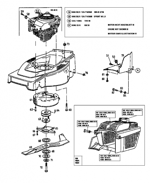 Ersatzteile Golf Motormäher mit Antrieb King Typ: 12A-T11Y648  (1998) Grasfangkorb, Messer, Motor
