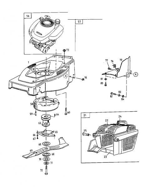 Ersatzteile MTD Benzin Rasenmäher mit Antrieb GES 45 C Typ: 12A-T33Y678  (1998) Grasfangkorb, Messer, Motor 