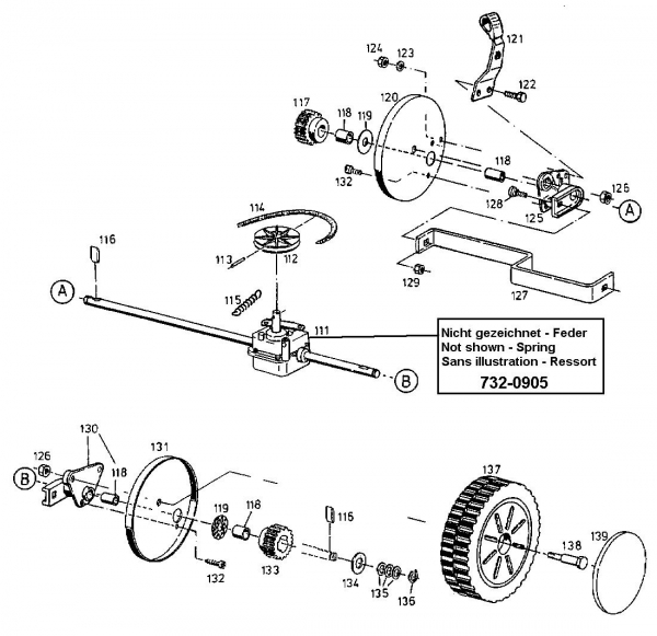 Ersatzteile Gutbrod Motormäher mit Antrieb HB 48 RE Typ: 12AET12Y604  (1998) Getriebe, Räder