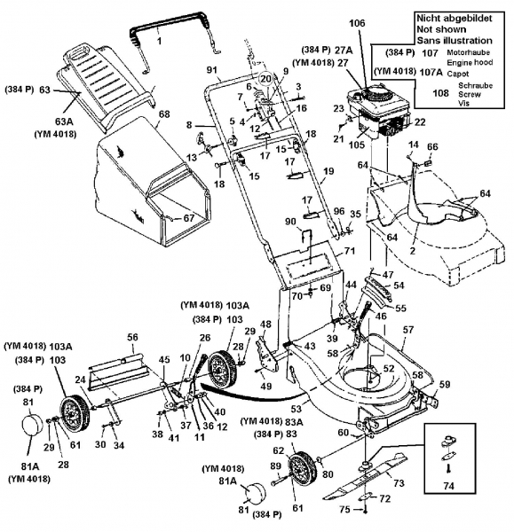 Ersatzteile Yard-Man Motormäher YM 4018 Typ: 11A-674E643  (1998) Grundgerät