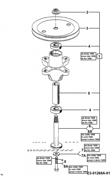 Ersatzteile Raiffeisen Rasentraktoren RMH 12-76 Typ: 13AC452C628  (1997) Messerspindel 618-0139