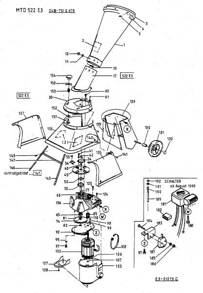 Ersatzteile MTD Häcksler 522 E 3 Typ: 24B-751Q678  (2003) Grundgerät 