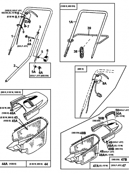 Ersatzteile Lawnflite Elektromäher 200 E Typ: 18B-C3D-611  (2000) Grasfangkorb, Holm