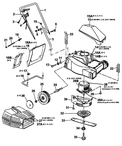 Ersatzteile Topflite Elektromäher 32 E Typ: 18A-A3B-649  (1999) Grundgerät