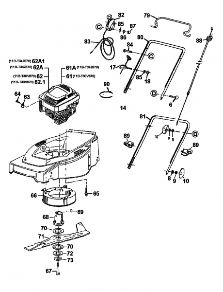 Ersatzteile MTD Benzin Rasenmäher ohne Antrieb GE 45 C Typ: 11B-T34Z678  (2000) Holm, Messer, Motor 