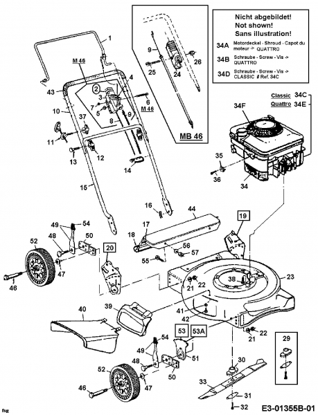 Ersatzteile MTD Benzin Rasenmäher ohne Antrieb M 46 Typ: 11A-704A678  (2000) Grundgerät 