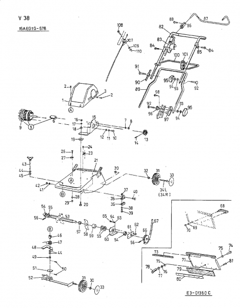 Ersatzteile MTD Elektro Vertikutierer V 38 Typ: 16AEG1G-678  (2001) Grundgerät 