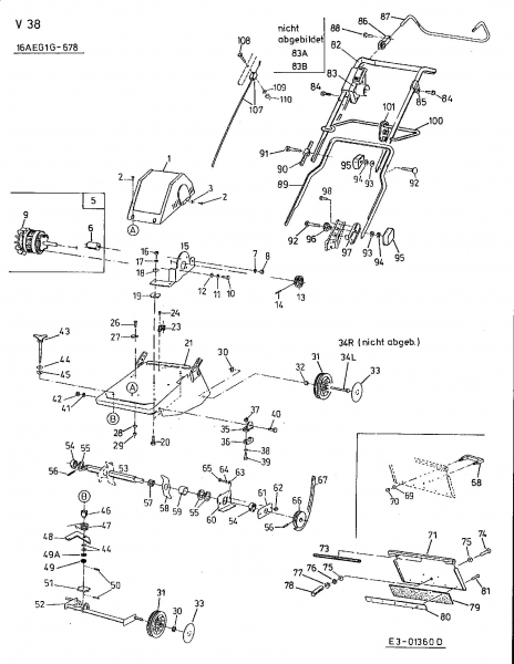 Ersatzteile MTD Elektro Vertikutierer V 38 Typ: 16AEG1G-678  (2002) Grundgerät 