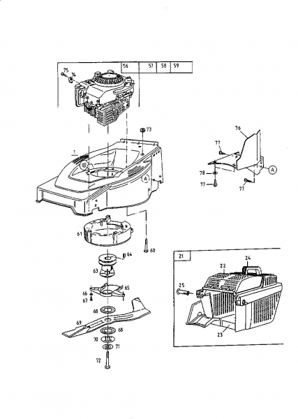 Ersatzteile MTD Benzin Rasenmäher mit Antrieb GES 45 C Typ: 12A-T38V678  (1999) Grasfangkorb, Messer, Motor 