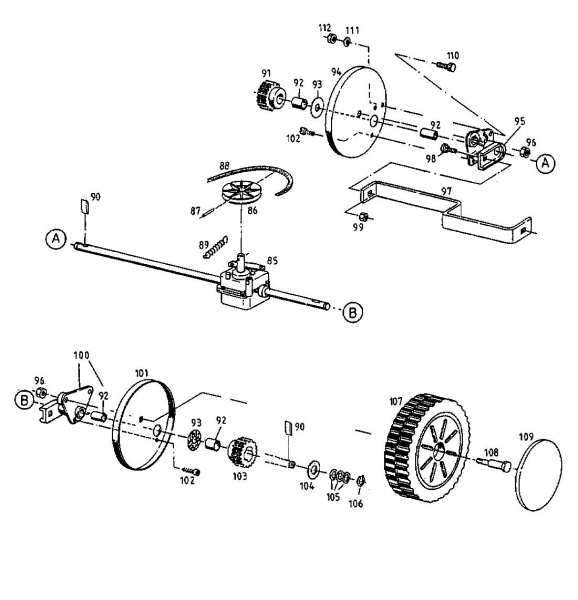 Ersatzteile MTD Benzin Rasenmäher mit Antrieb GES 45 CE Typ: 12AET38U678  (1999) Getriebe, Räder 