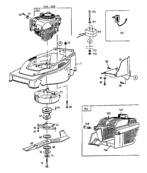 Ersatzteile Gutbrod Motormäher mit Antrieb HB 48 REL Typ: 12AET58W604  (2000) Elektroteile, Grasfangkorb, Messer, Motor