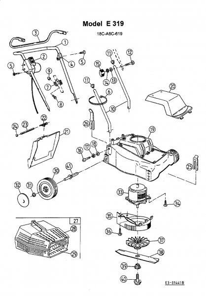 Ersatzteile Fleurelle Elektromäher E 319 Typ: 18C-A6C-619  (2001) Grundgerät