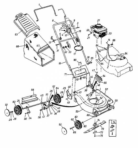 Ersatzteile MTD Benzin Rasenmäher ohne Antrieb GE 46 Typ: 11A-674A670  (2000) Grundgerät 